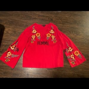 INC red sweater with flower appliqués size XL